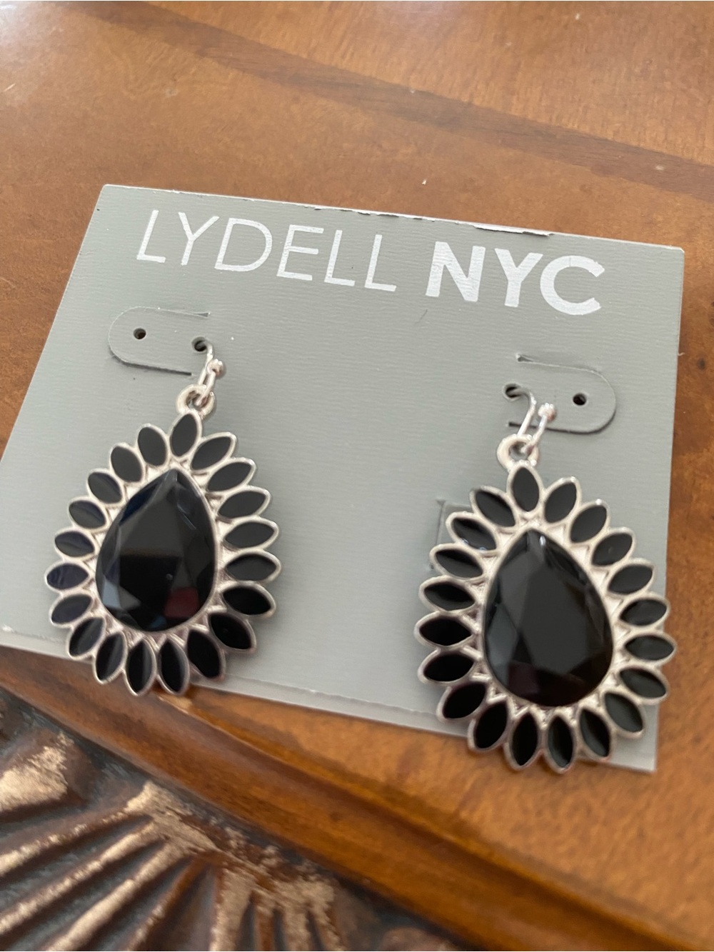 LYDELL NYC Black Teardrop Sunburst Drop Earrings